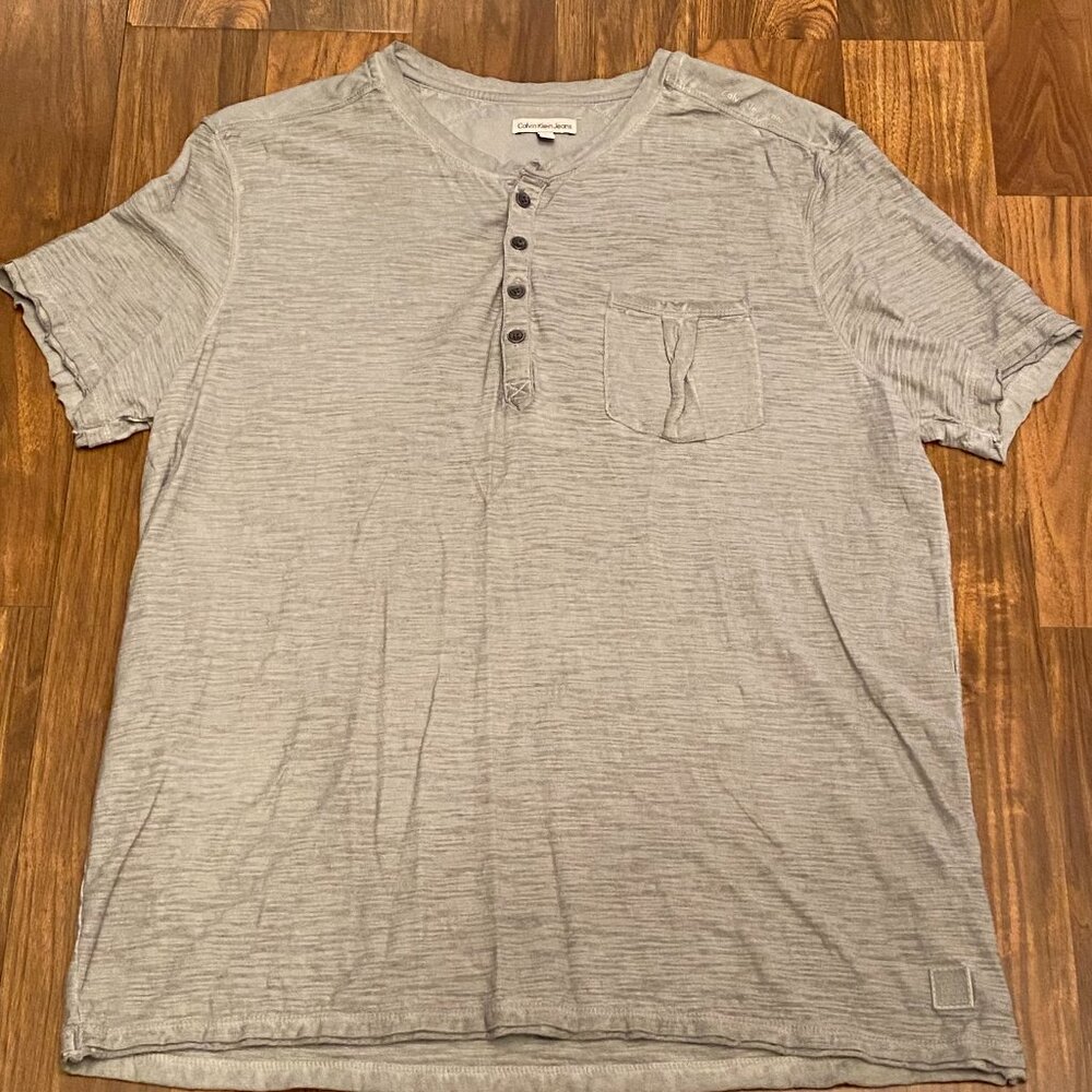 Calvin Klein Short Sleeve Tee Button Down Neck Men's Size L